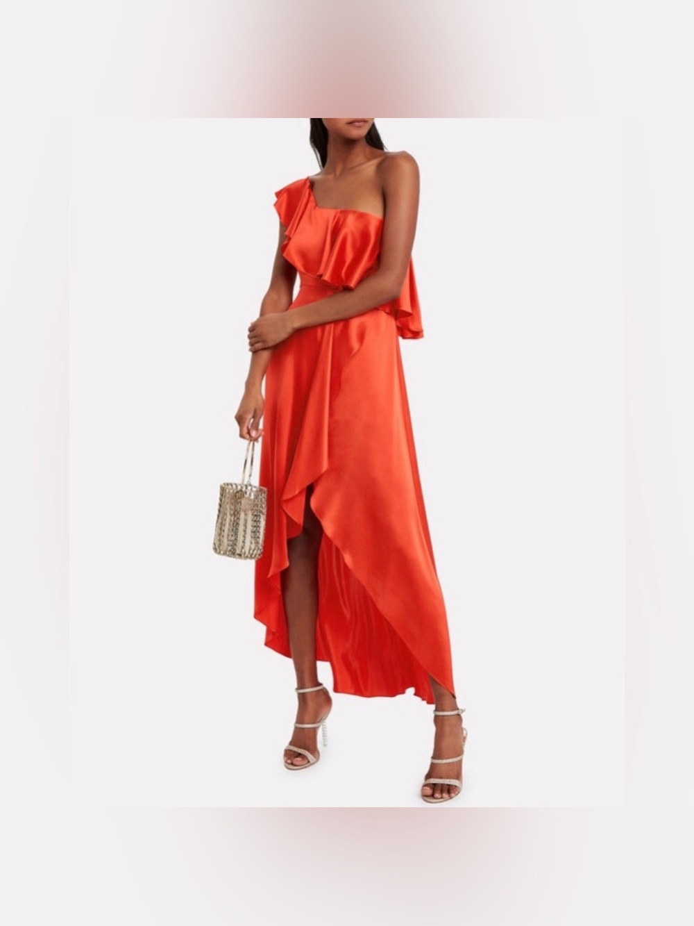 Alexis Austyn 100% Silk One Shoulder High Low Dress Orange NWT Size L